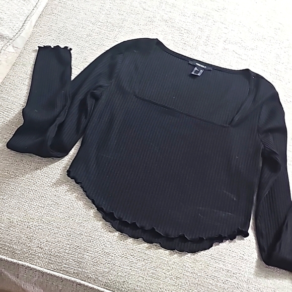 Forever 21 Cropped Sweater square neckline black size medium - Picture 6 of 8